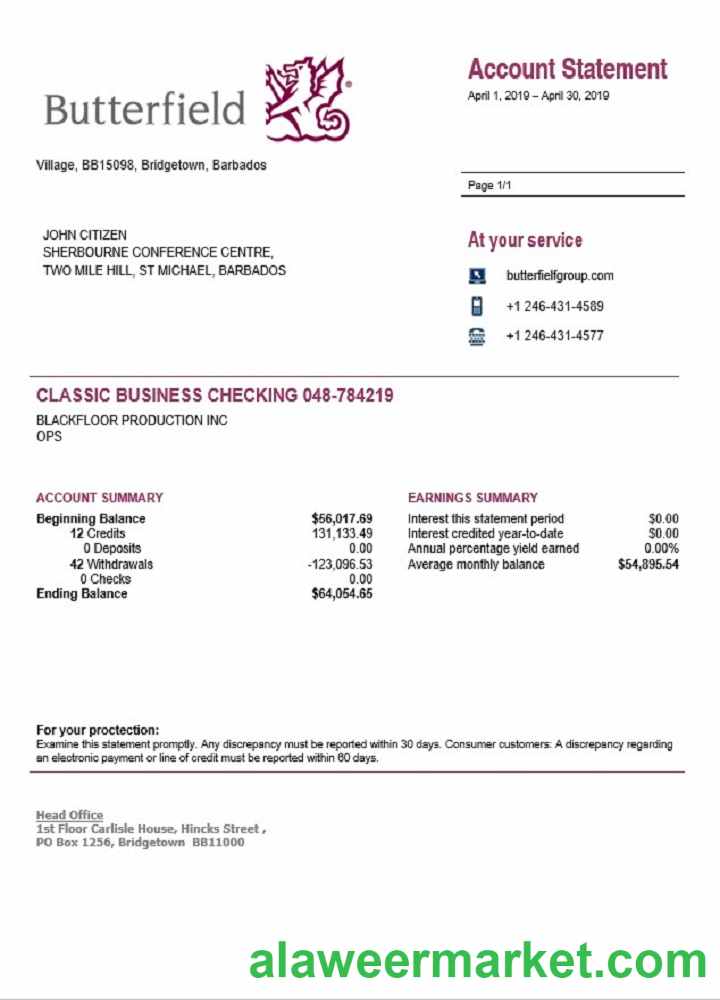 Barbados Butterfield bank statement